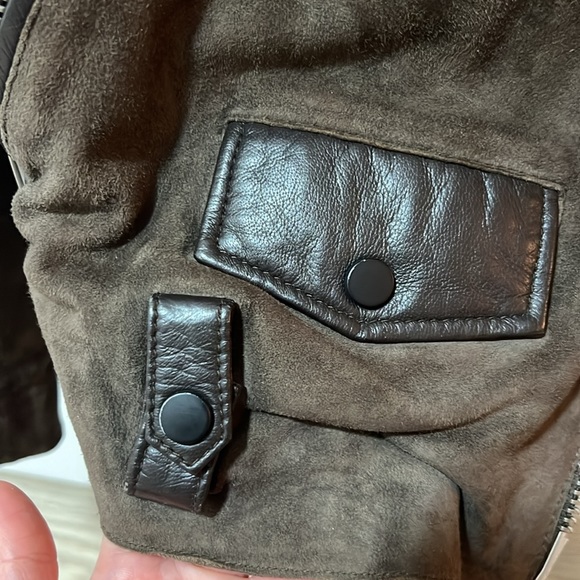 All Saints Brown/Olive Suede Leather jacket with matte black accents - Picture 6 of 8